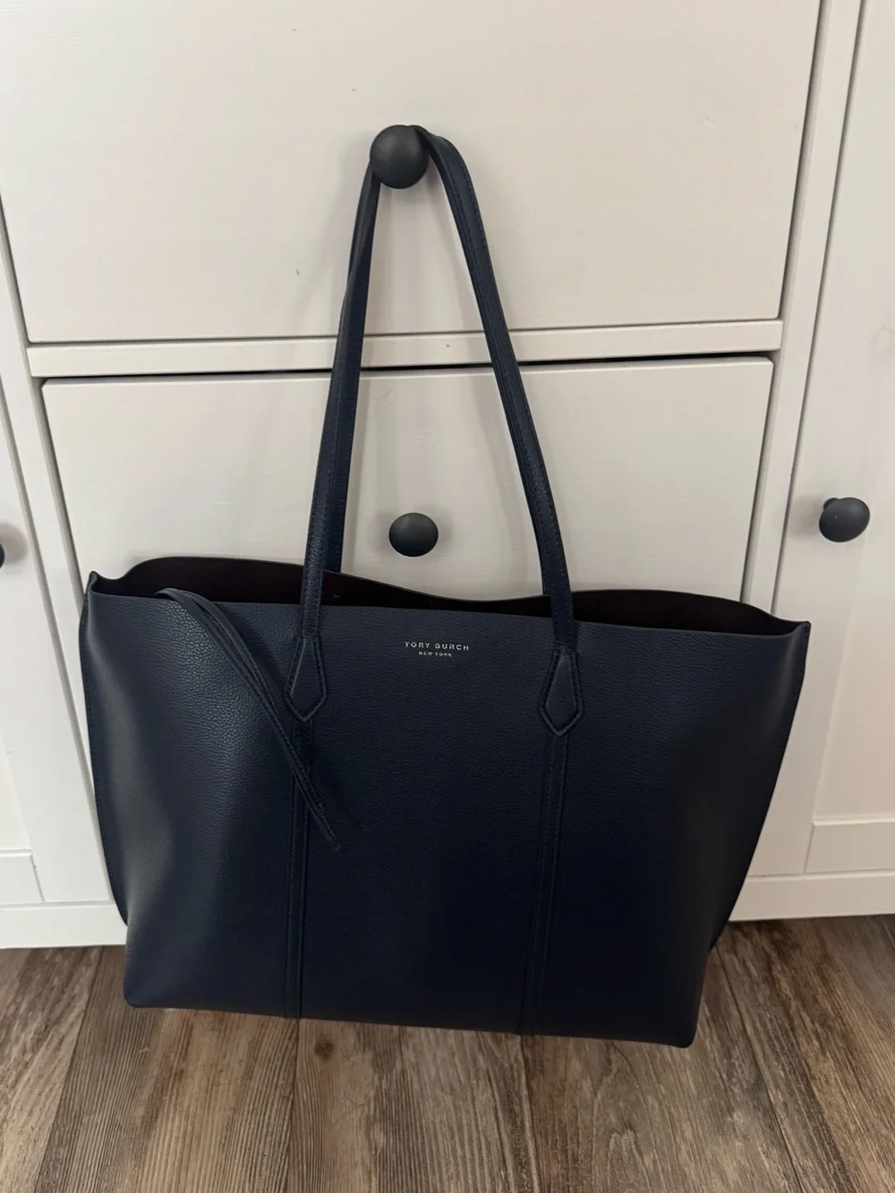 Tory Burch Perry Tote Navy Blue Leather Laptop Pocket